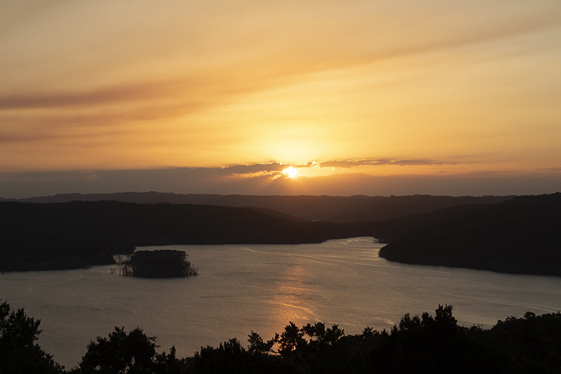 Yaxha sunset over Lake Peten