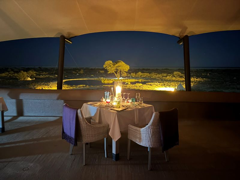 Onguma The Fort dinner table overlooking water hole